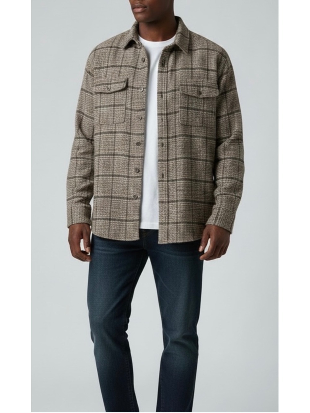 Magaschoni Plaid Shirt Jacket Shacket Men’s Size XL Brown